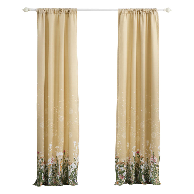 84 Inch Window Curtains Beige Microfiber Fabric Wildflower Print Design-zoom-
