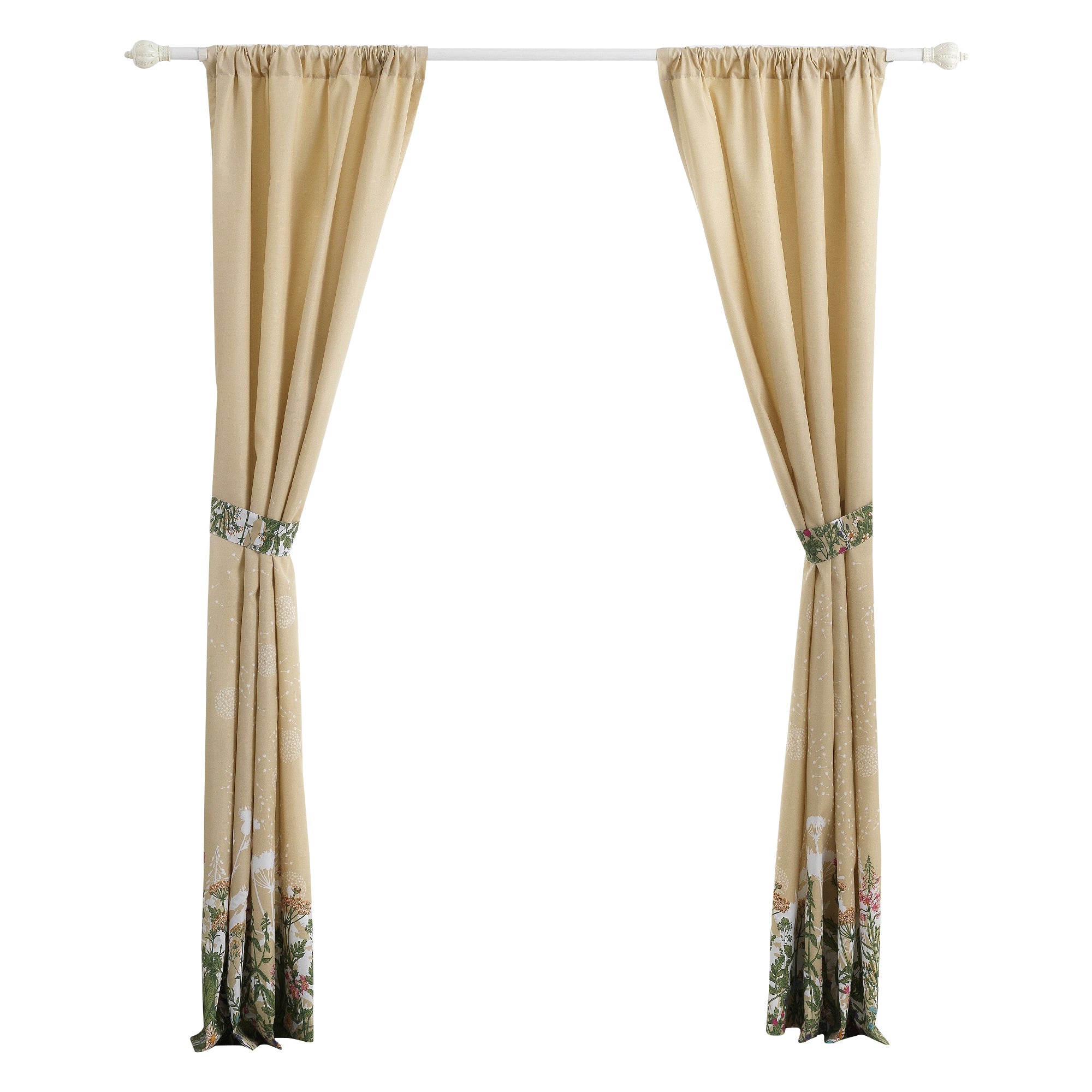 84 Inch Window Curtains Beige Microfiber Fabric Wildflower Print Design-zoom-2