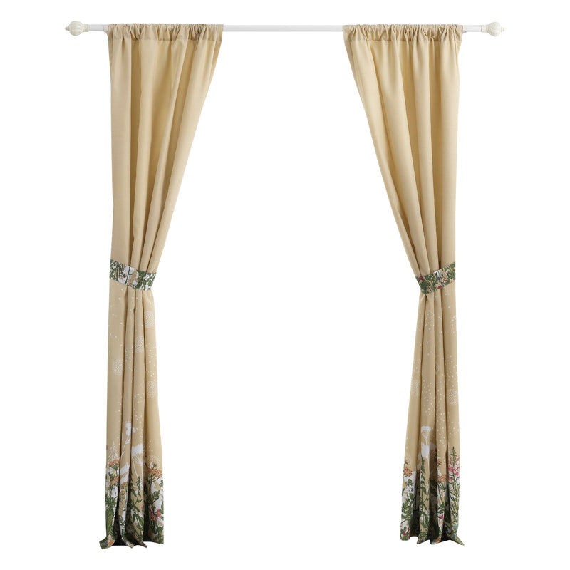 84 Inch Window Curtains Beige Microfiber Fabric Wildflower Print Design-zoom-