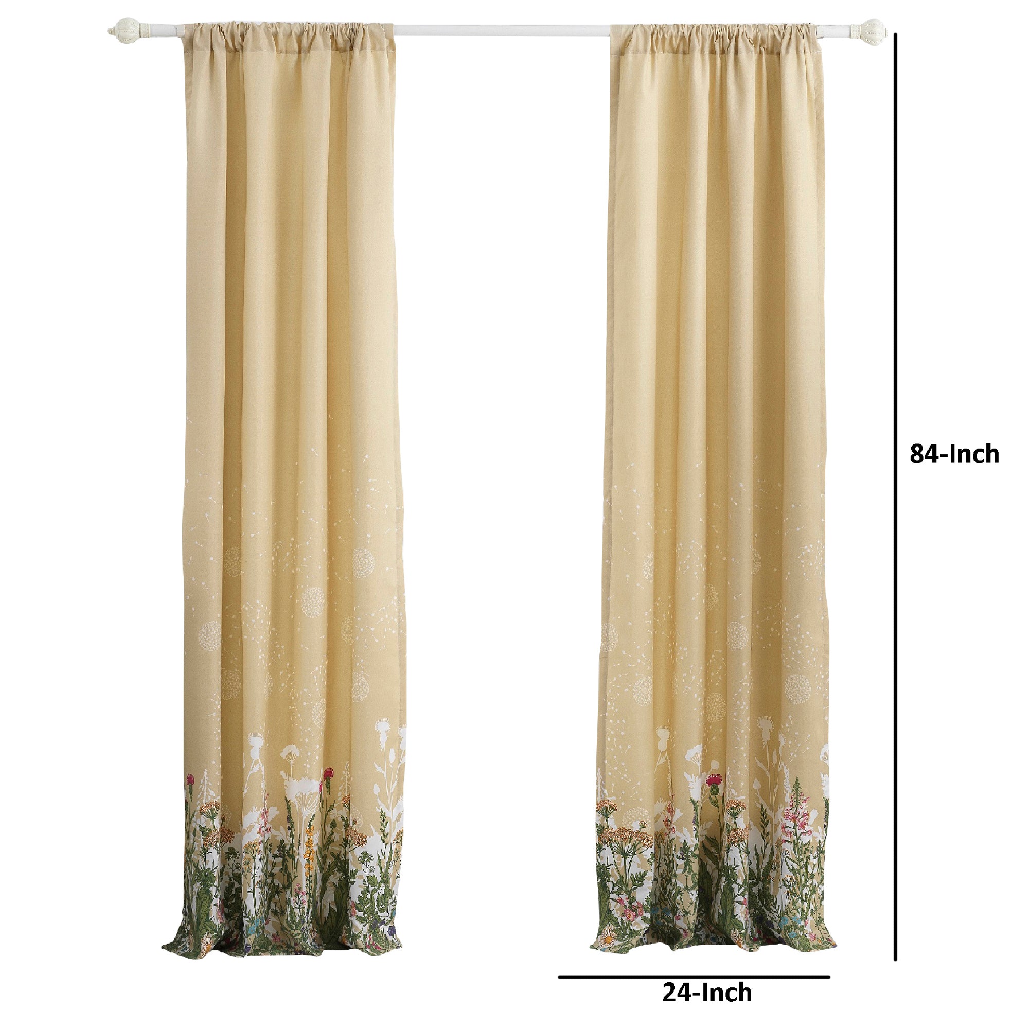 84 Inch Window Curtains Beige Microfiber Fabric Wildflower Print Design-zoom-5