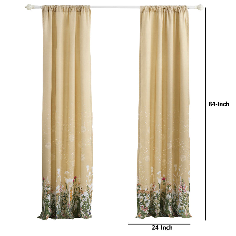 84 Inch Window Curtains Beige Microfiber Fabric Wildflower Print Design-zoom-