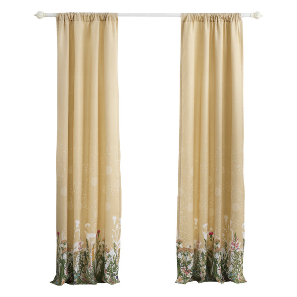 84 Inch Window Curtains Beige Microfiber Fabric Wildflower Print Design