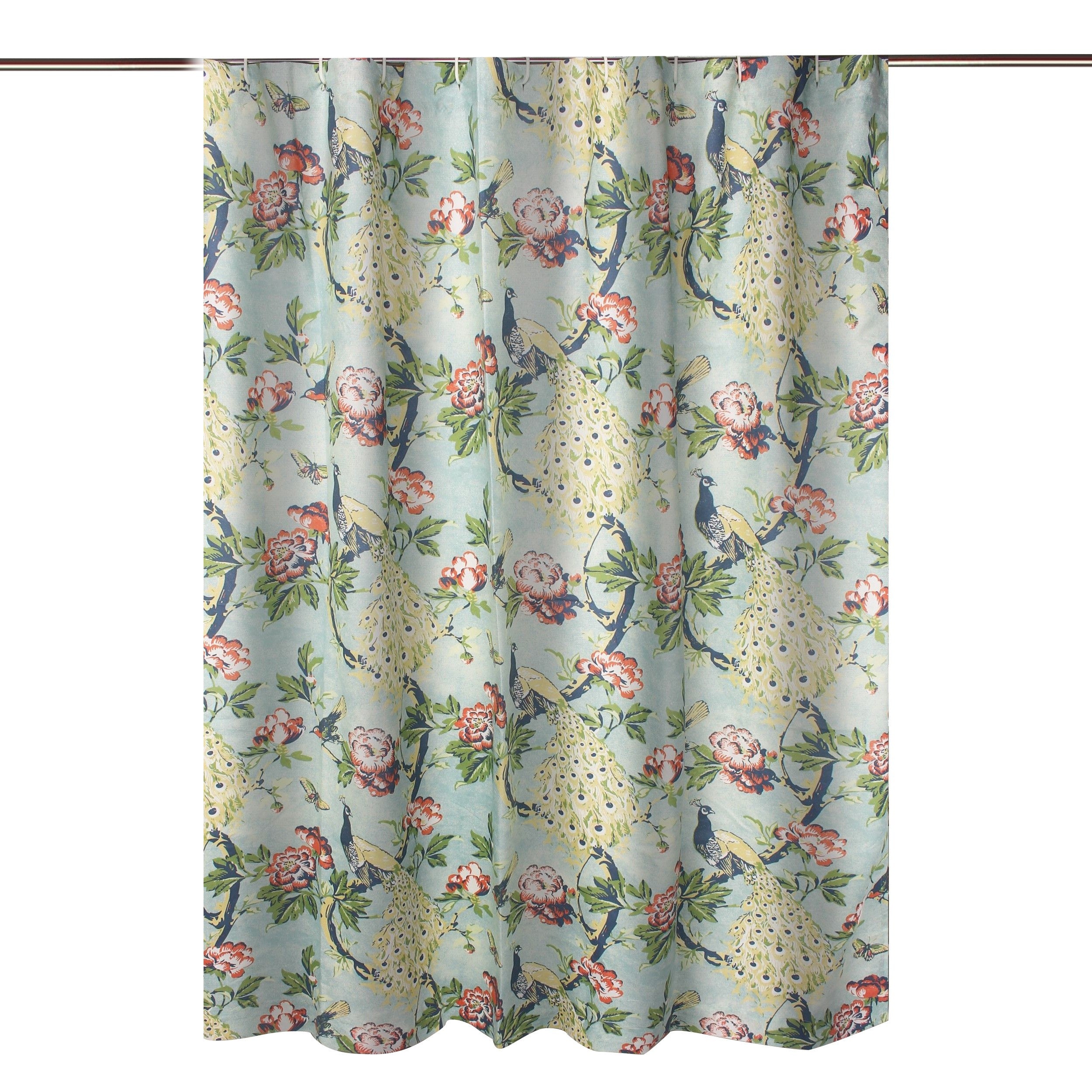 Eden 72 Inch Shower Curtain Songbirds And Butterflies Green Microfiber-zoom-1