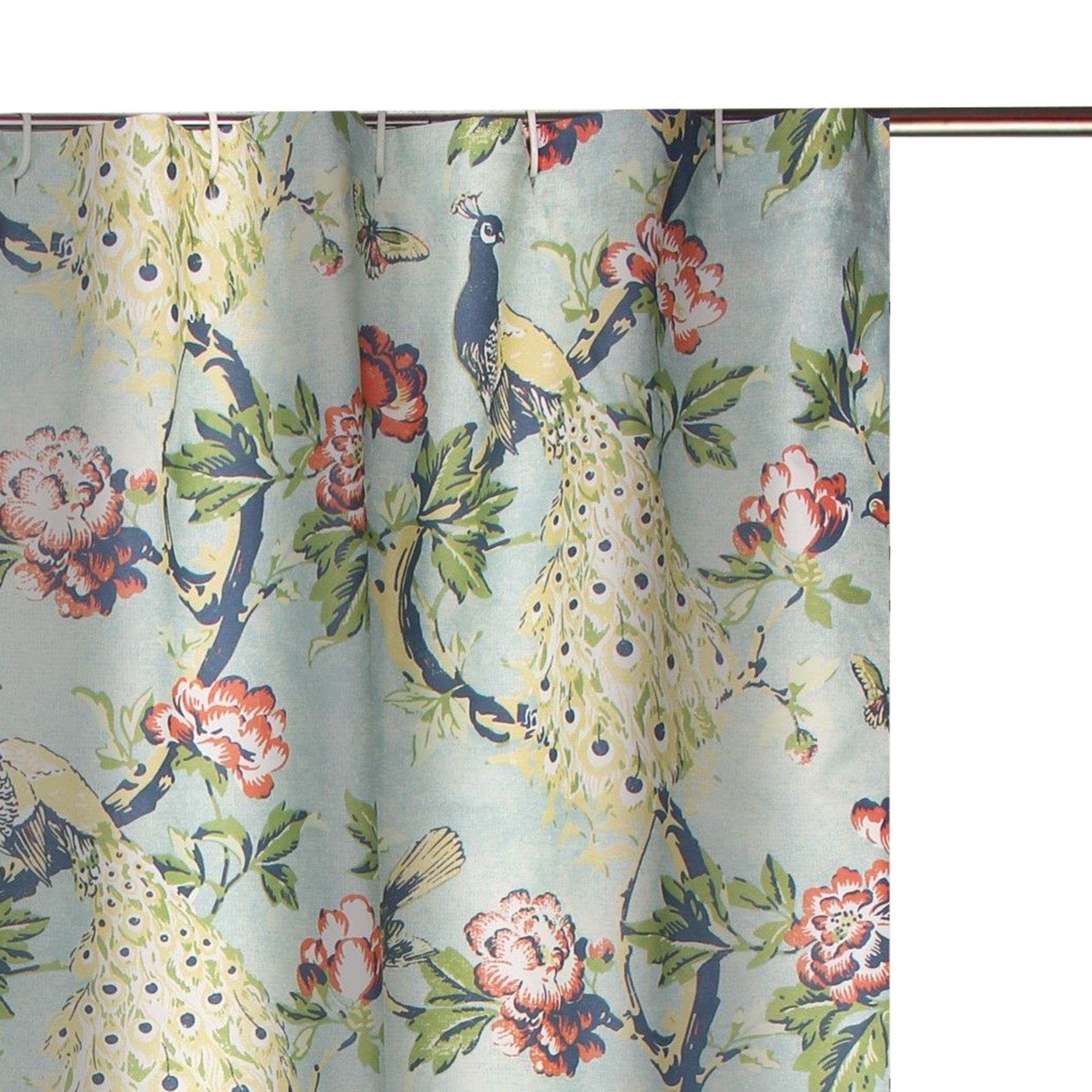 Eden 72 Inch Shower Curtain Songbirds And Butterflies Green Microfiber-zoom-5
