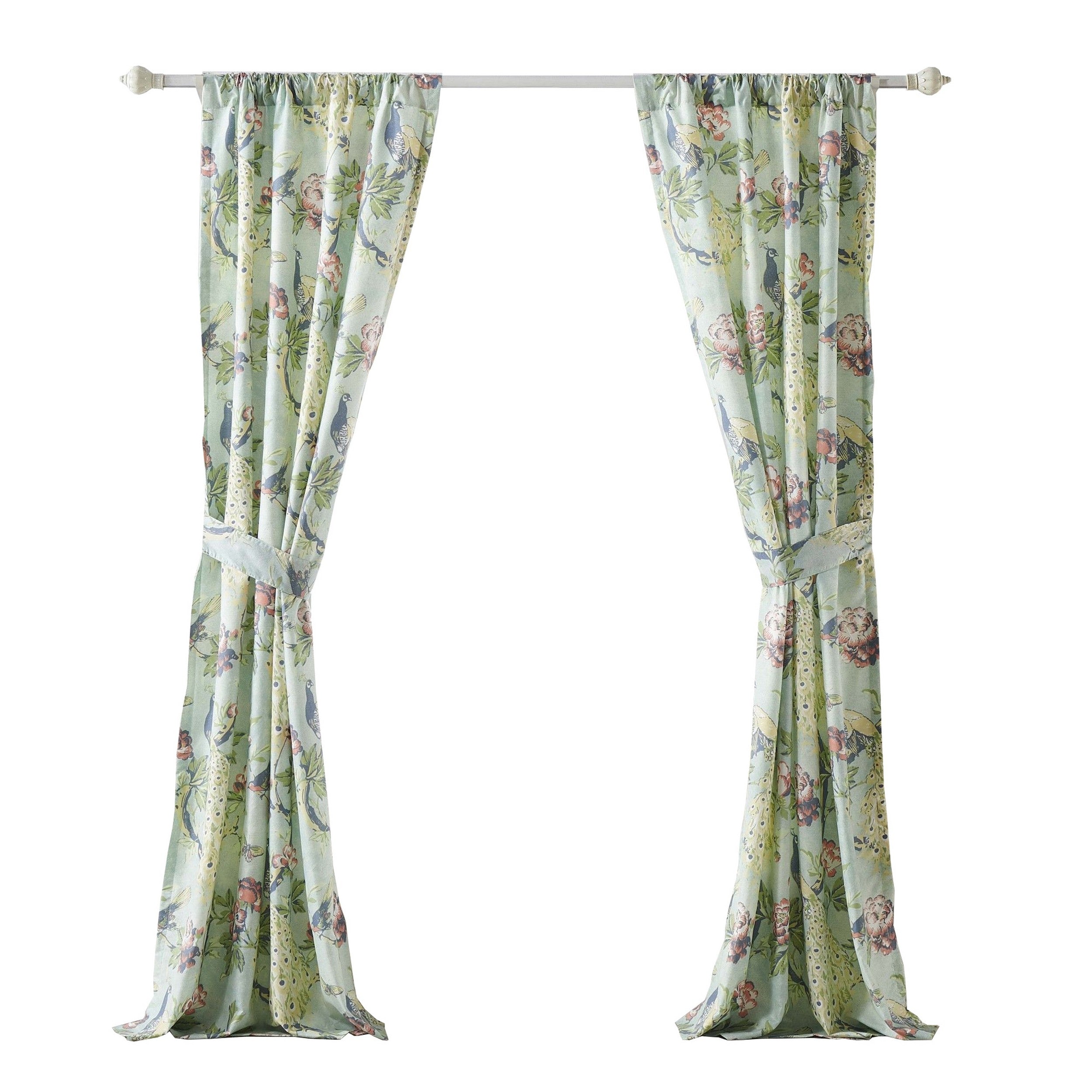 Eden 84 Inch Window Curtains Butterflies And Songbirds Green Microfiber-zoom-2