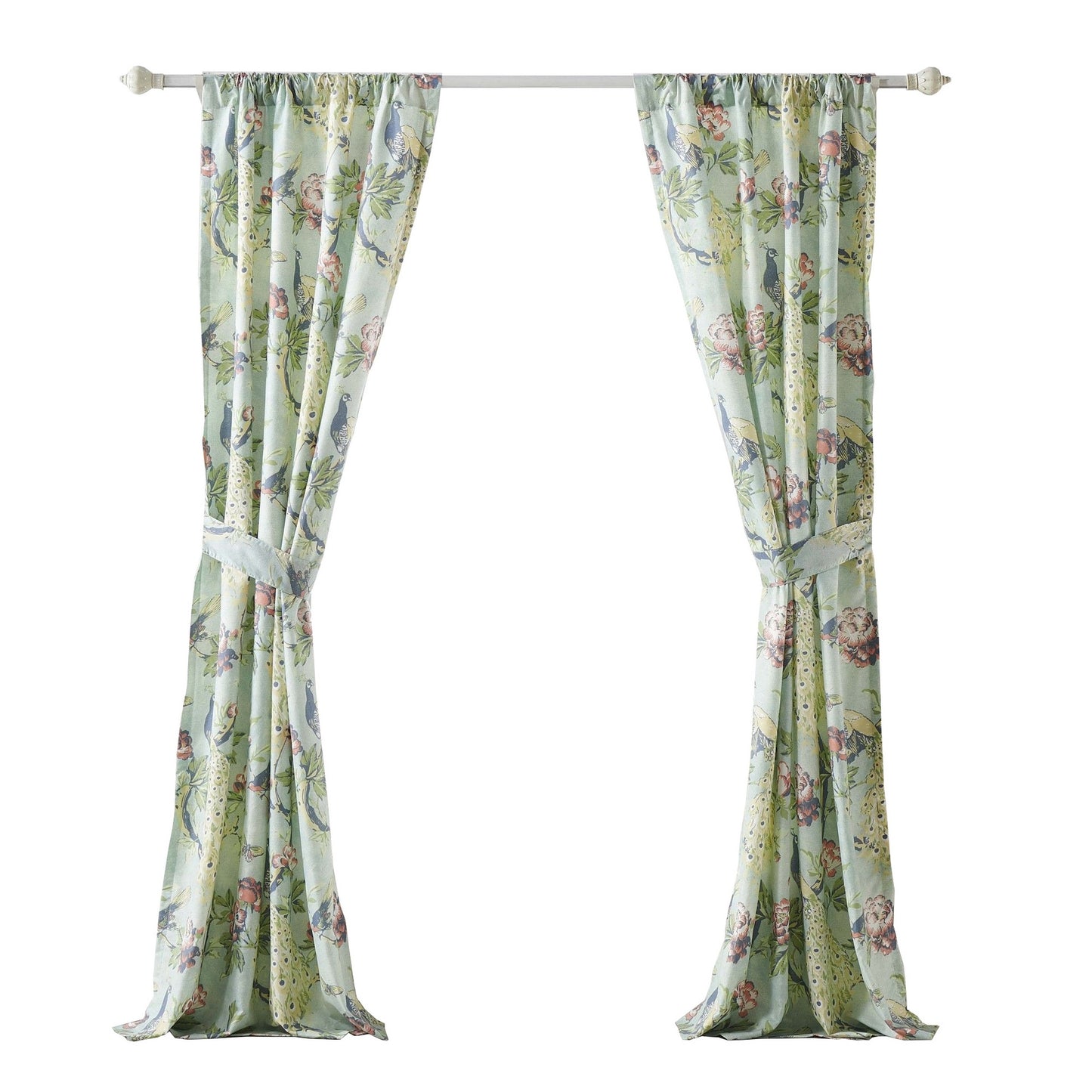 Eden 84 Inch Window Curtains Butterflies And Songbirds Green Microfiber