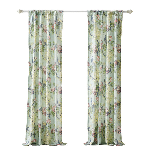 Eden 84 Inch Window Curtains Butterflies And Songbirds Green Microfiber