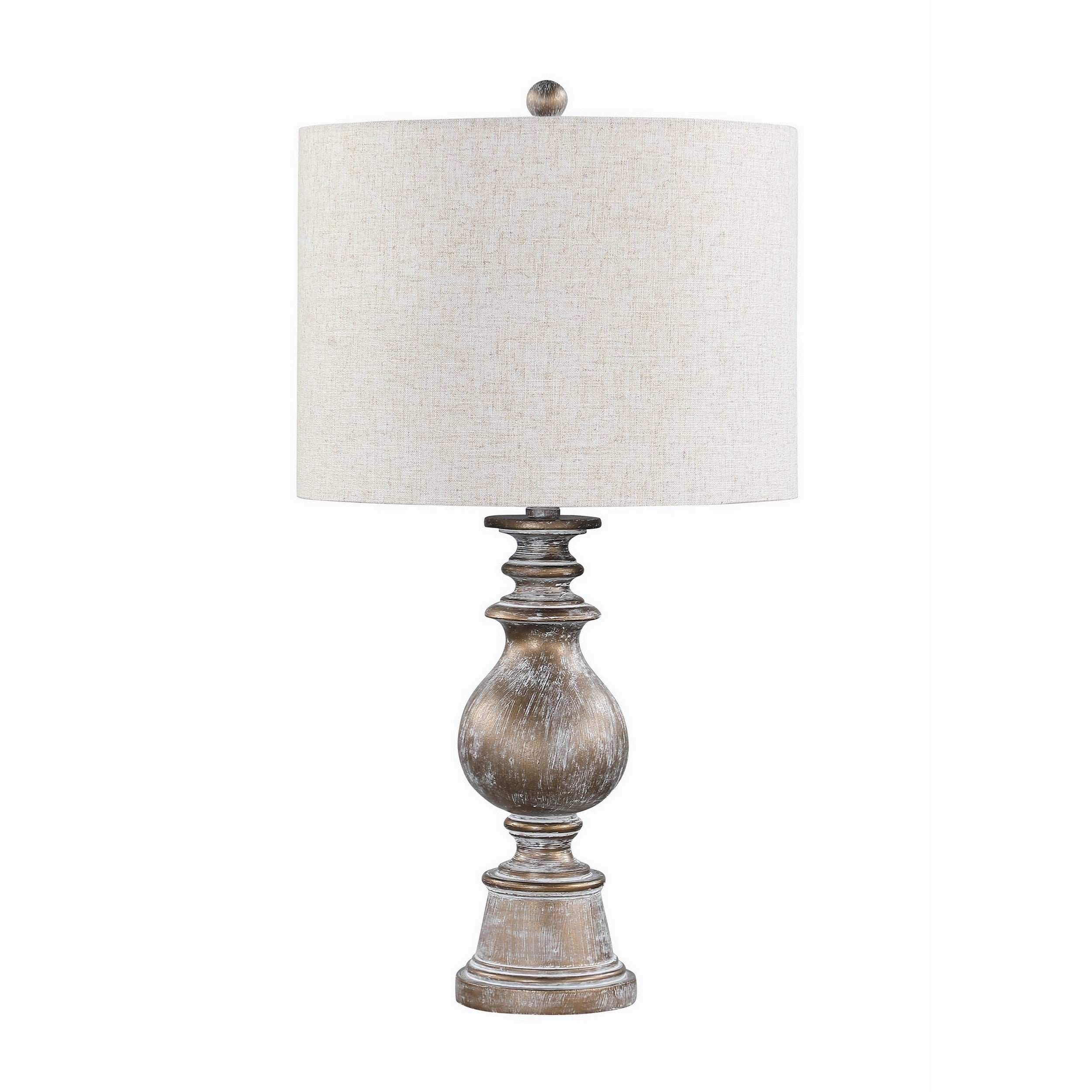 28 Inch Table Lamp Polyresin Turned Pedestal Stand Antique Gold Color
