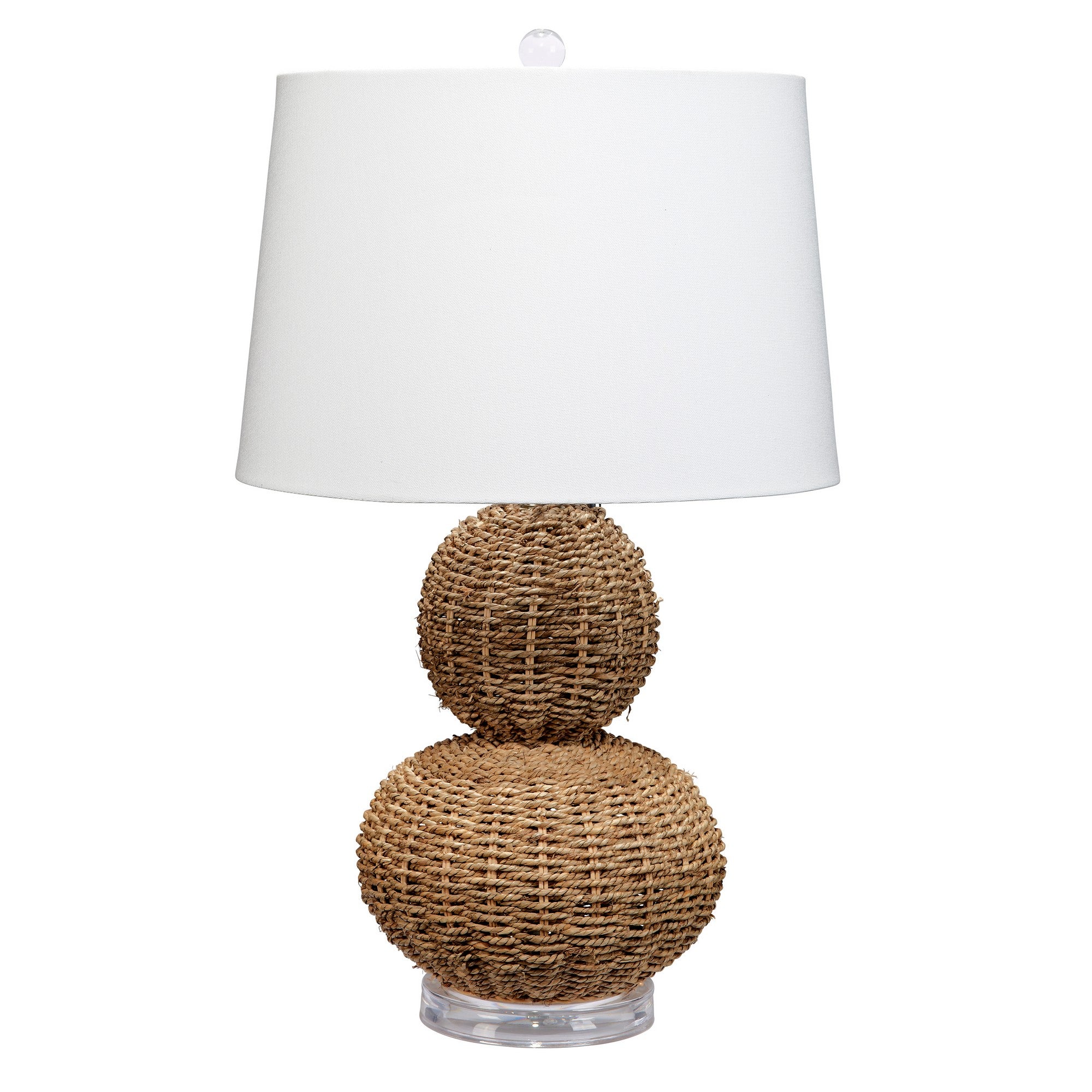 25 Inch Table Lamp Rattan Woven Inverted Tapered Shade White Beige-zoom-1