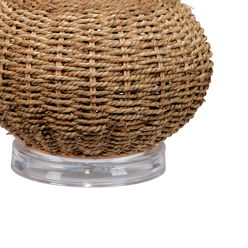25 Inch Table Lamp Rattan Woven Inverted Tapered Shade White Beige-zoom-