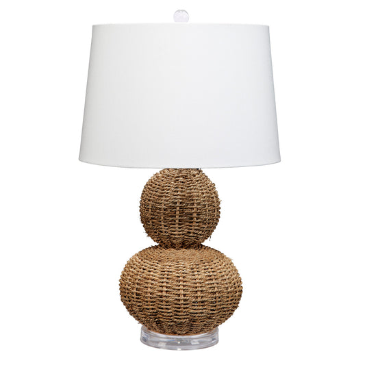 25 Inch Table Lamp Rattan Woven Inverted Tapered Shade White Beige