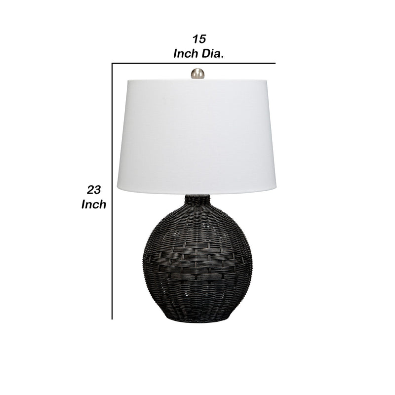 Lee 23 Inch Table Lamp Rattan Woven Inverted Tapered Shade White Black-zoom-