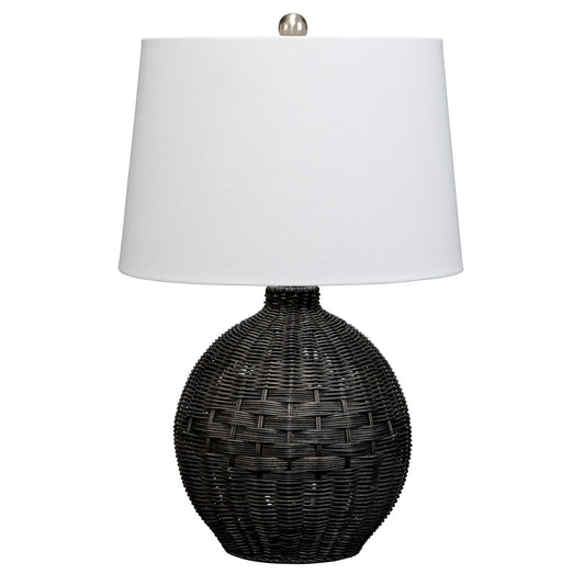 Lee 23 Inch Table Lamp Rattan Woven Inverted Tapered Shade White Black