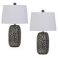 25 Inch Oval Table Lamp Set of 2 White Fabric Drum Shade Black Silver