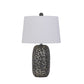 25 Inch Oval Table Lamp Set of 2 White Fabric Drum Shade Black Silver