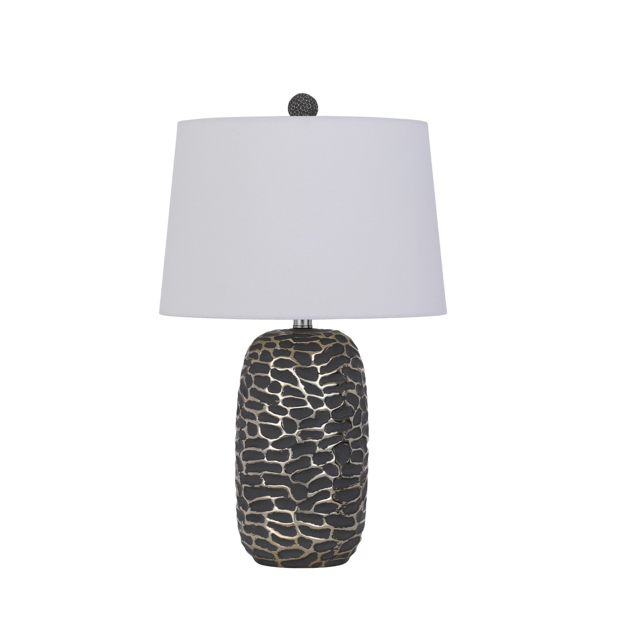 25 Inch Oval Table Lamp Set of 2 White Fabric Drum Shade Black Silver-zoom-2