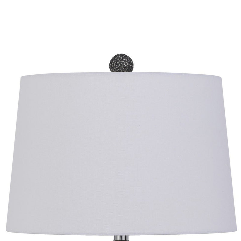 25 Inch Oval Table Lamp Set of 2 White Fabric Drum Shade Black Silver-zoom-