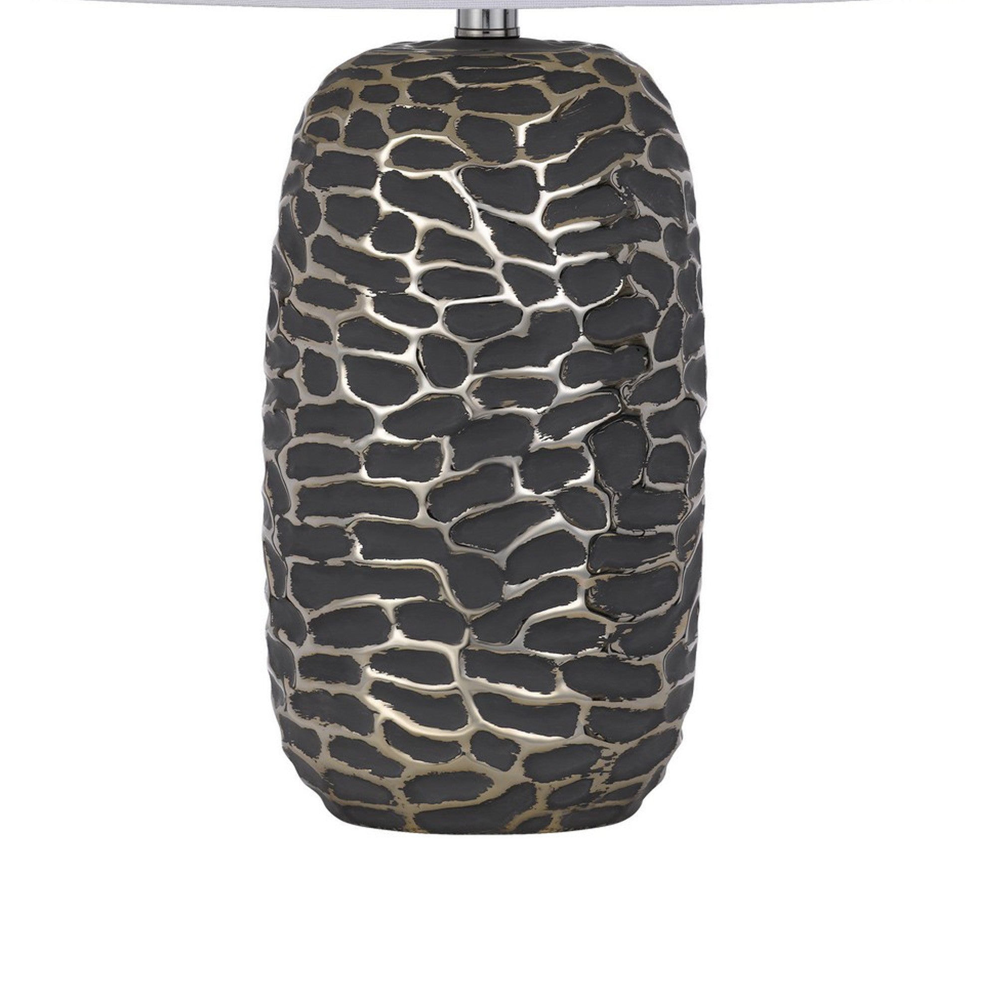 25 Inch Oval Table Lamp Set of 2 White Fabric Drum Shade Black Silver-zoom-4