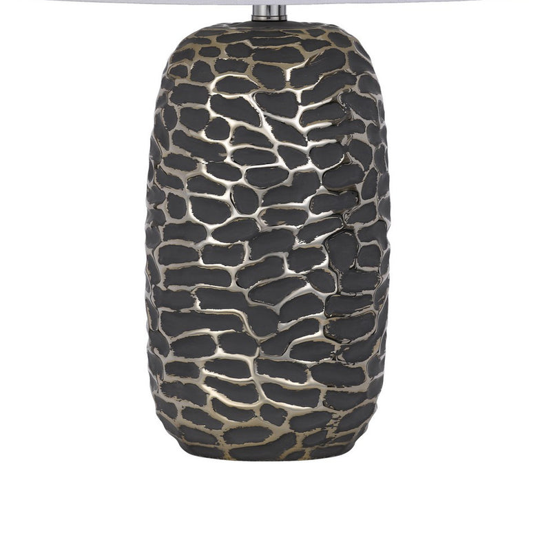 25 Inch Oval Table Lamp Set of 2 White Fabric Drum Shade Black Silver-zoom-