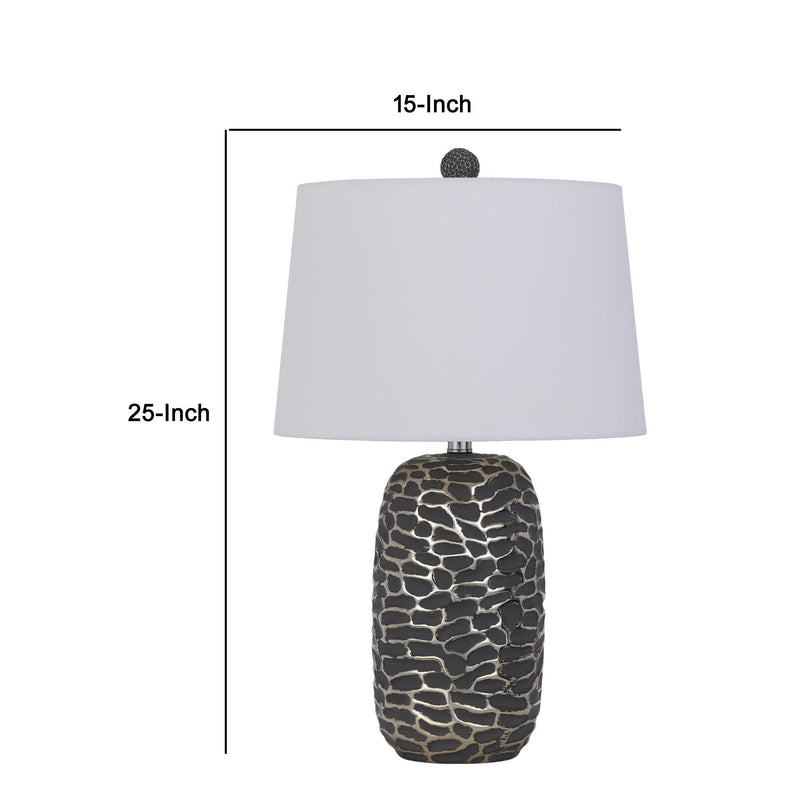 25 Inch Oval Table Lamp Set of 2 White Fabric Drum Shade Black Silver-zoom-