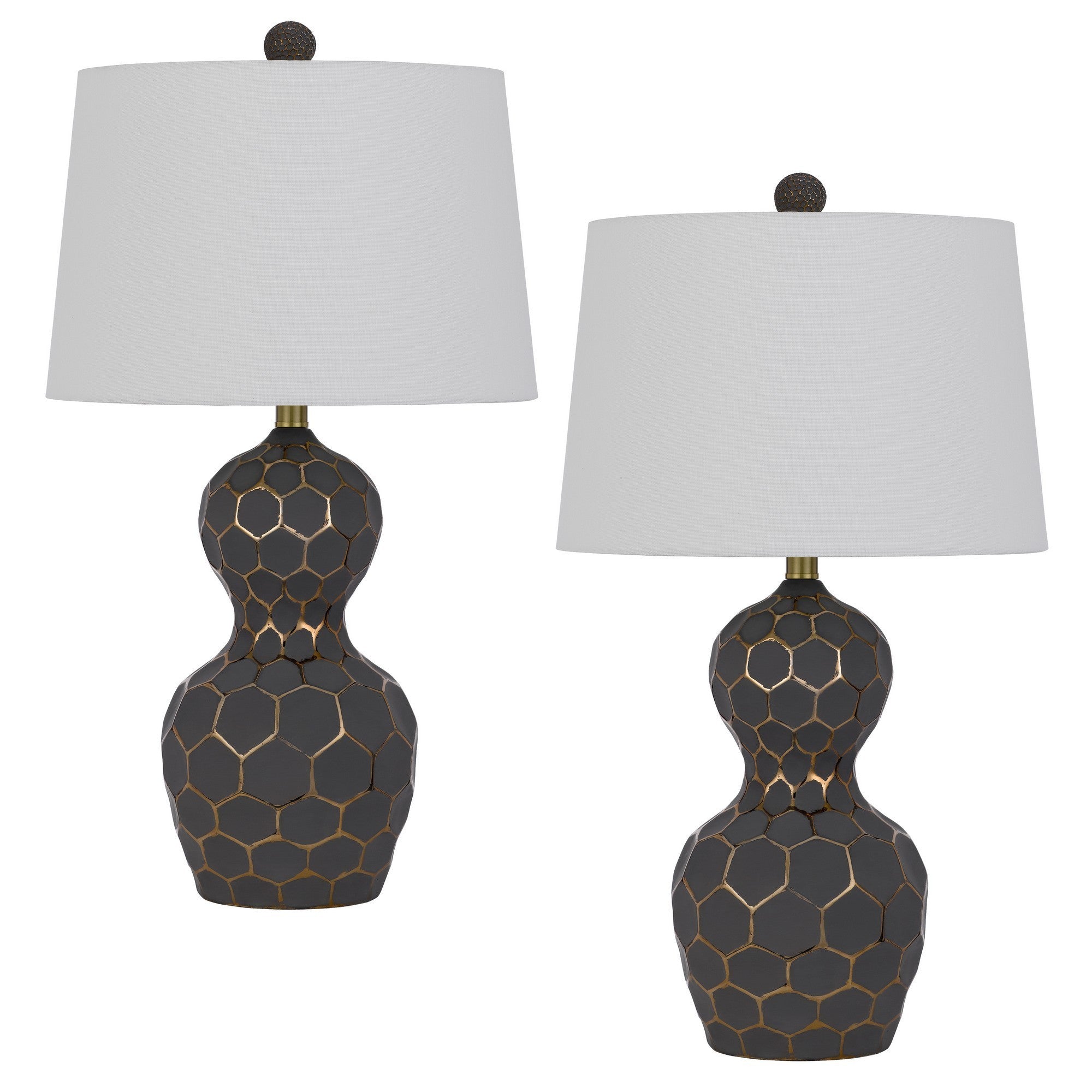 27 Inch Modern Curved Table Lamp Set of 2 Round Shade Black Gold Resin-zoom-1