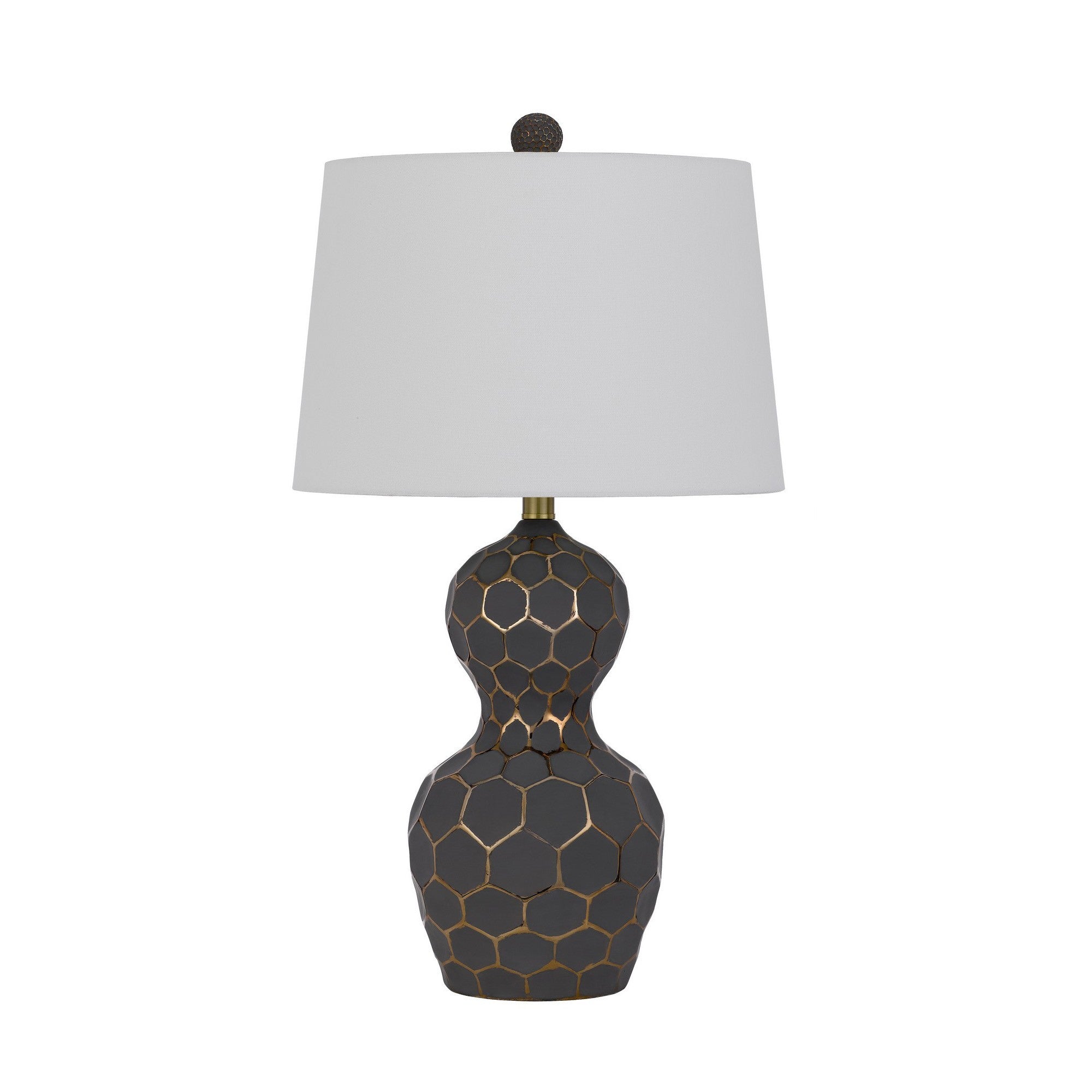 27 Inch Modern Curved Table Lamp Set of 2 Round Shade Black Gold Resin-zoom-2