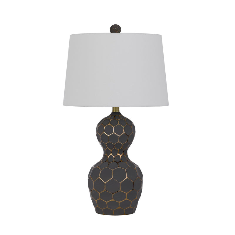 27 Inch Modern Curved Table Lamp Set of 2 Round Shade Black Gold Resin-zoom-