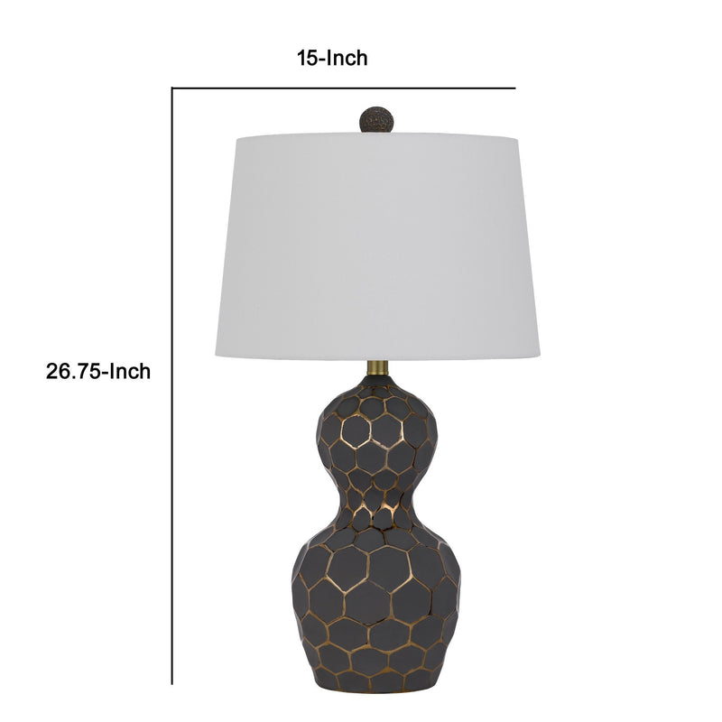 27 Inch Modern Curved Table Lamp Set of 2 Round Shade Black Gold Resin-zoom-