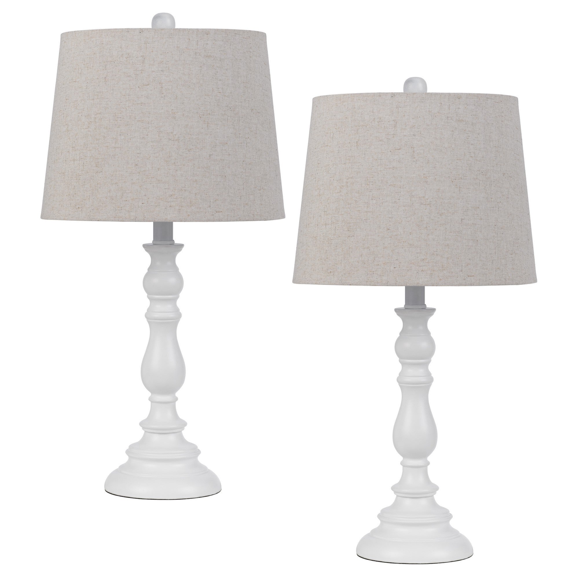 28 Inch Table Lamp Set of 2 Beige Fabric Shades White Turned Frame-zoom-1