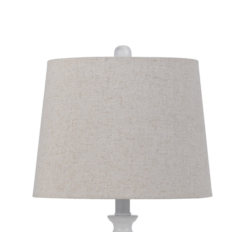 28 Inch Table Lamp Set of 2 Beige Fabric Shades White Turned Frame-zoom-