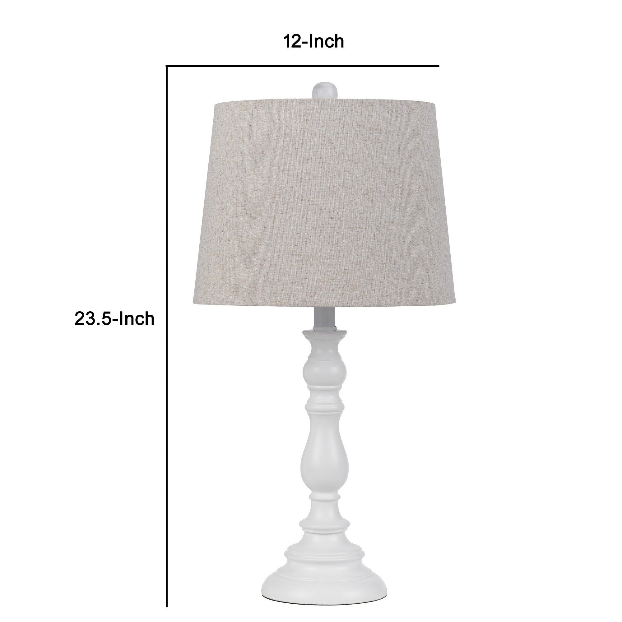 28 Inch Table Lamp Set of 2 Beige Fabric Shades White Turned Frame-zoom-3