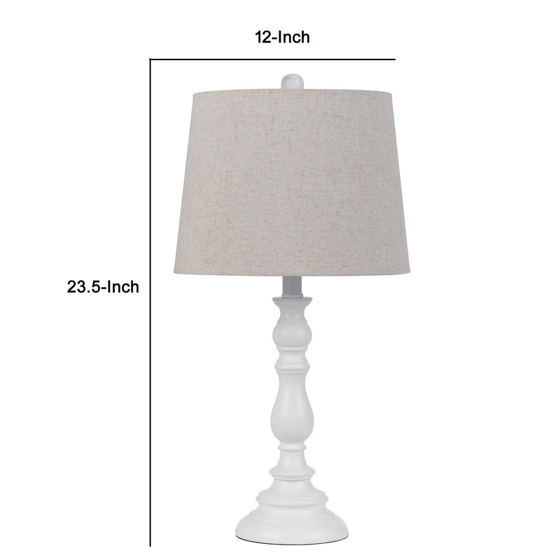 28 Inch Table Lamp Set of 2 Beige Fabric Shades White Turned Frame-zoom-