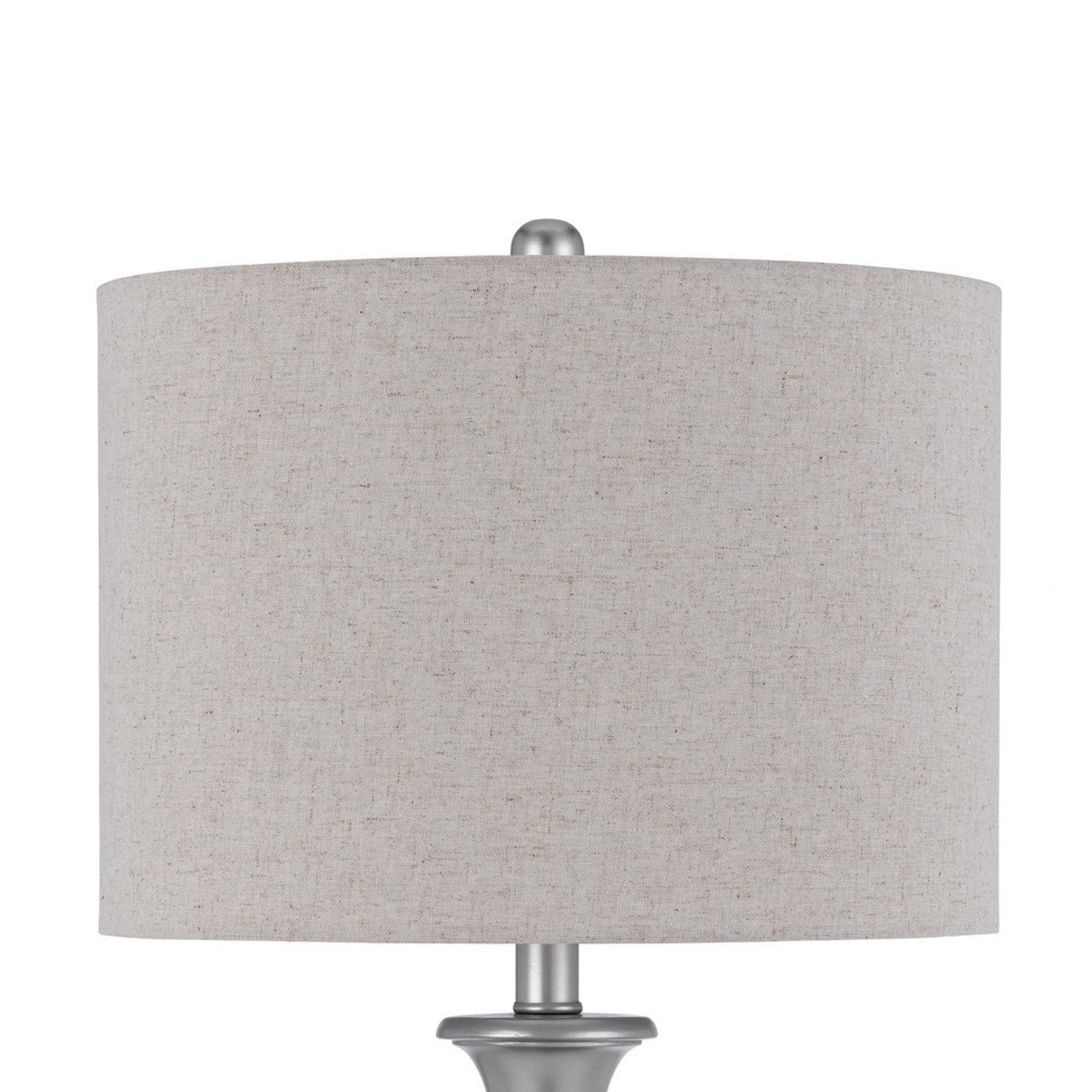 28 Inch Table Lamp Set of 2 Beige Fabric Shade Silver Carved Frame-zoom-3