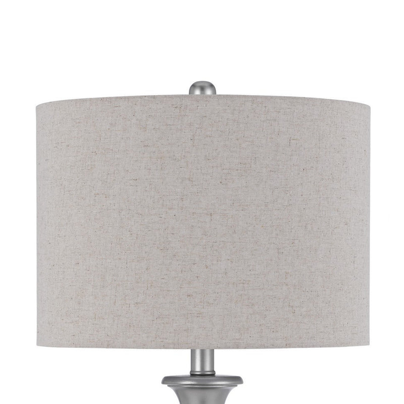 28 Inch Table Lamp Set of 2 Beige Fabric Shade Silver Carved Frame-zoom-