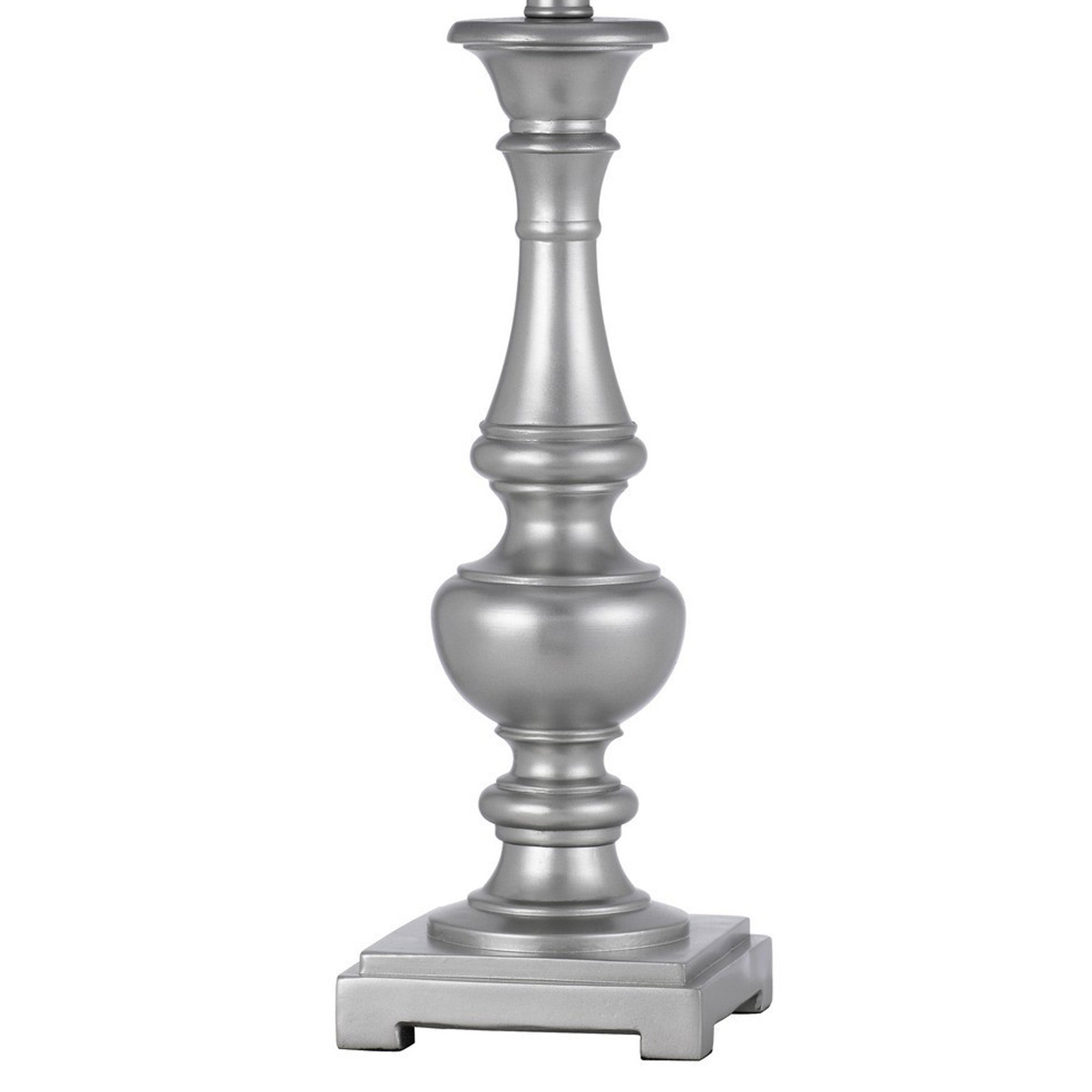 28 Inch Table Lamp Set of 2 Beige Fabric Shade Silver Carved Frame-zoom-4