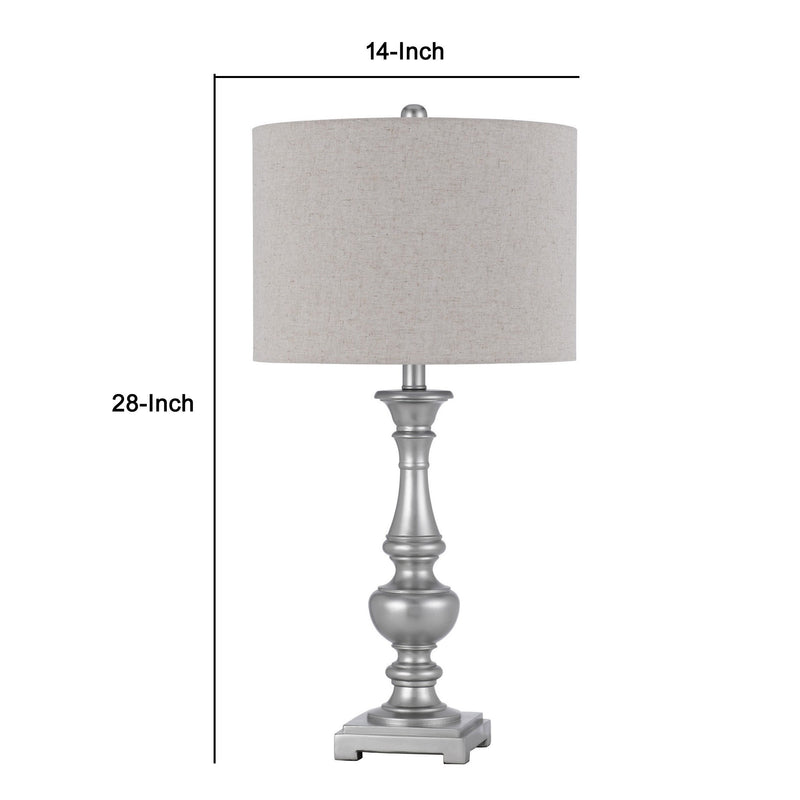 28 Inch Table Lamp Set of 2 Beige Fabric Shade Silver Carved Frame-zoom-