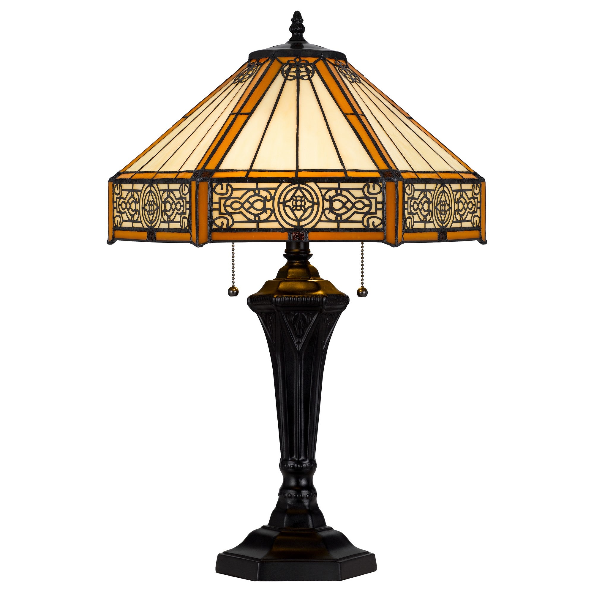 Eli 24 Inch Table Lamp Hexagonal Tiffany Style Shade Dual Lights Bronze-zoom-1