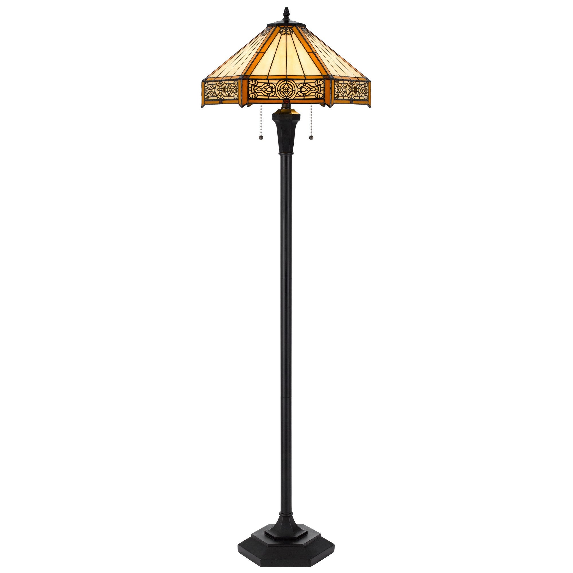 Eli 60 Inch Floor Lamp Hexagonal Tiffany Style Shade Dual Light Bronze-zoom-1