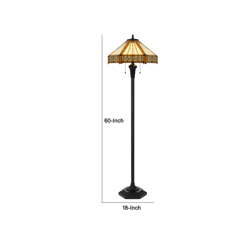 Eli 60 Inch Floor Lamp Hexagonal Tiffany Style Shade Dual Light Bronze-zoom-