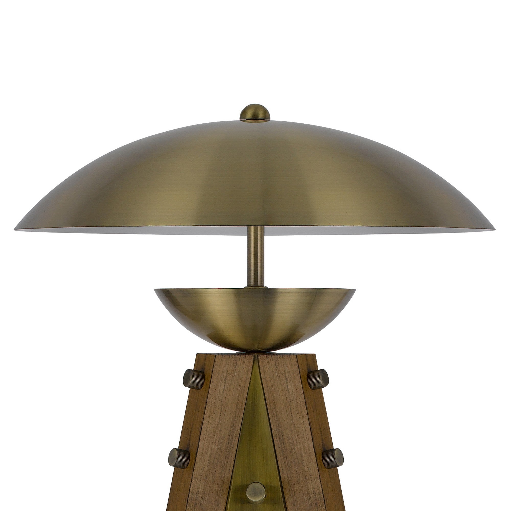 55 Inch Wood Tripod Floor Lamp Half Domed Metal Shade Antique Brass