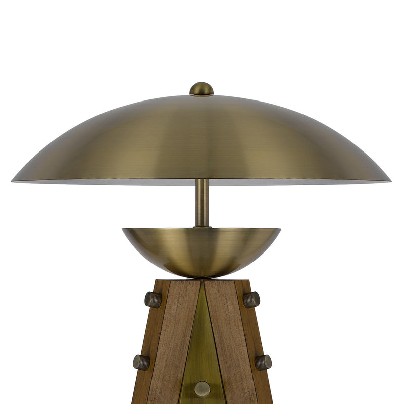 55 Inch Wood Tripod Floor Lamp Half Domed Metal Shade Antique Brass-zoom-