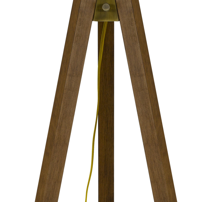 55 Inch Wood Tripod Floor Lamp Half Domed Metal Shade Antique Brass-zoom-