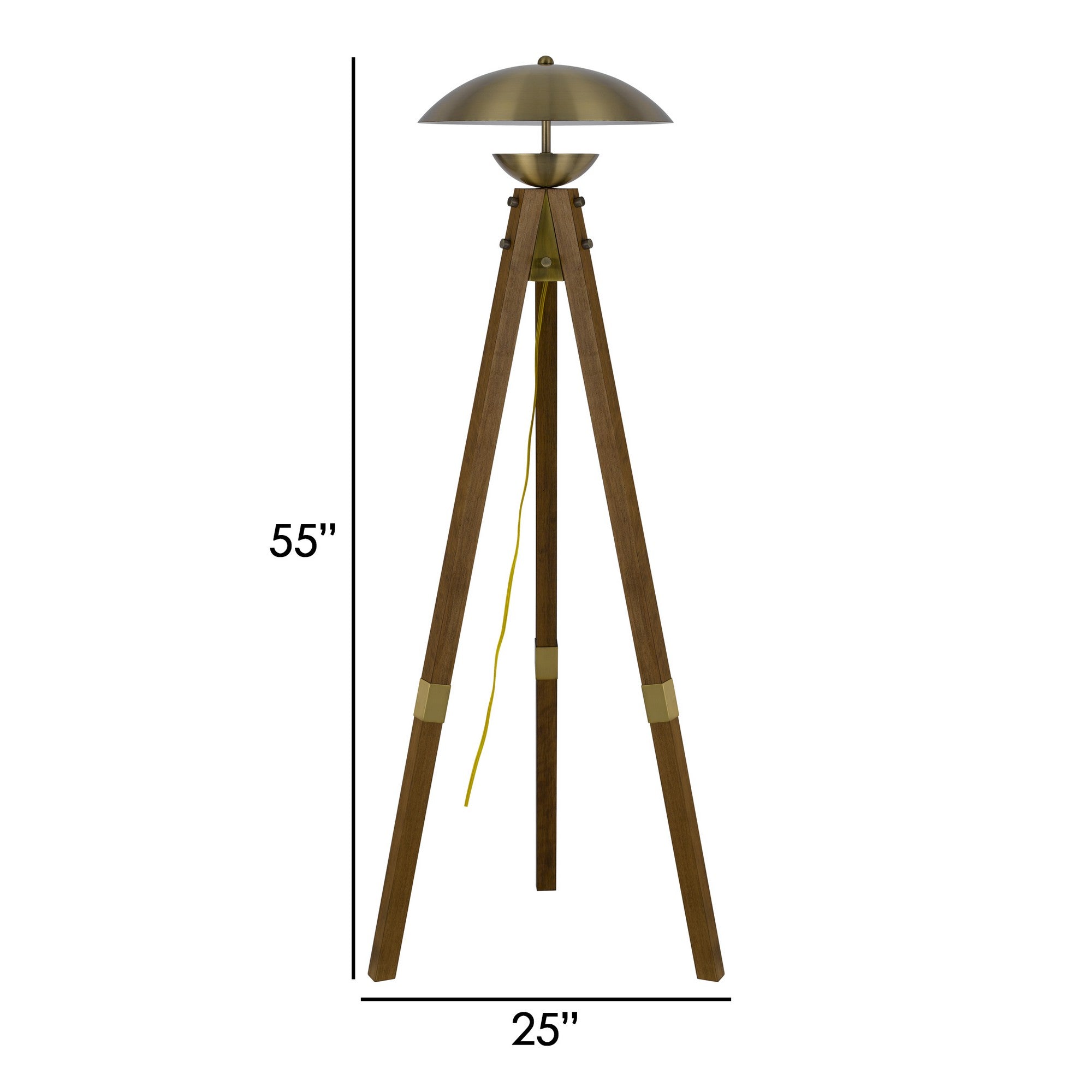 55 Inch Wood Tripod Floor Lamp Half Domed Metal Shade Antique Brass-zoom-5