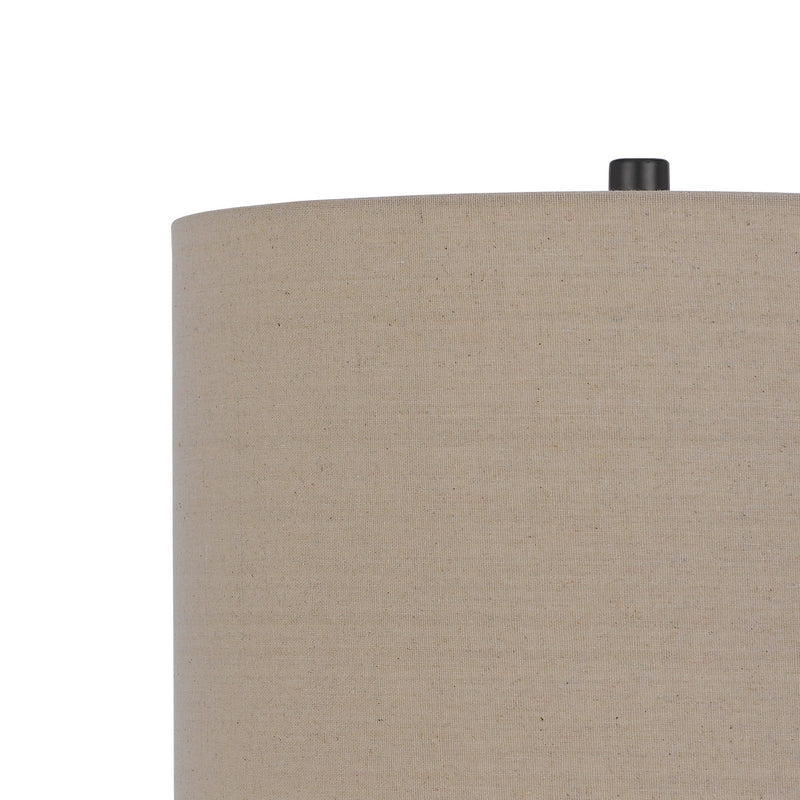 30 Inch 3 Way Rubberwood Table Lamp Beige Fabric Shade Black Metal Body-zoom-