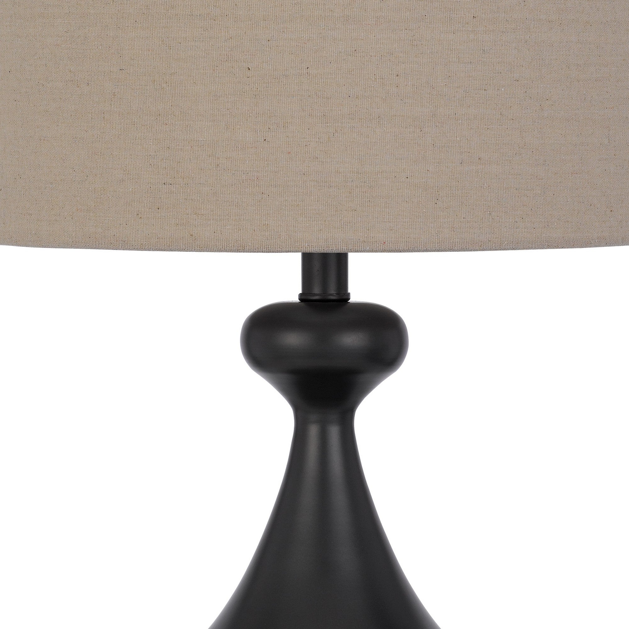 30 Inch 3 Way Rubberwood Table Lamp Beige Fabric Shade Black Metal Body-zoom-3