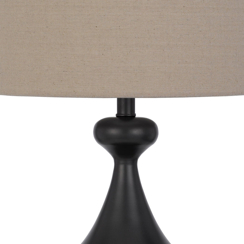 30 Inch 3 Way Rubberwood Table Lamp Beige Fabric Shade Black Metal Body-zoom-