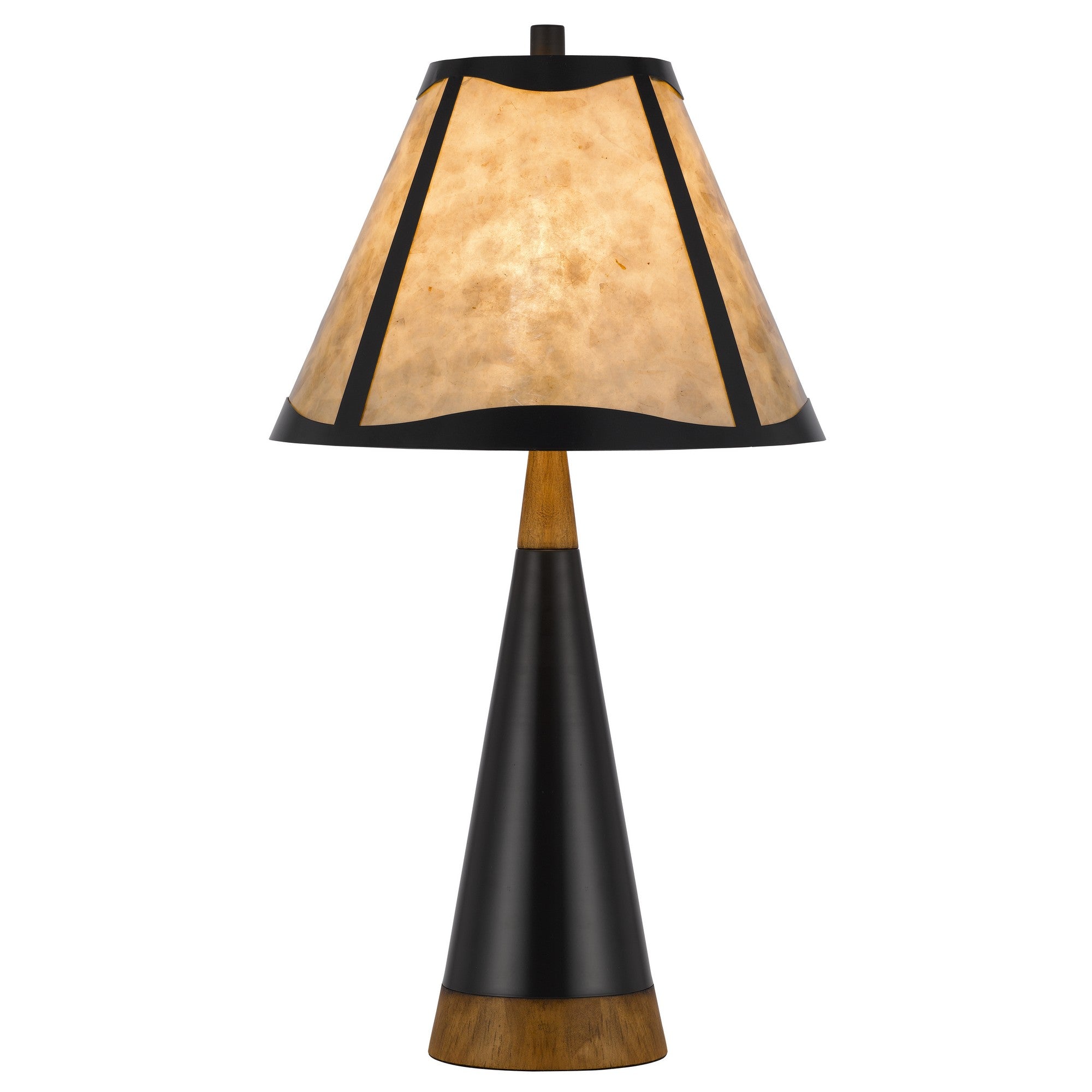 30 Inch 3 Way Table Lamp Beige Mica Shade Rubberwood and Black Metal Body-zoom-1