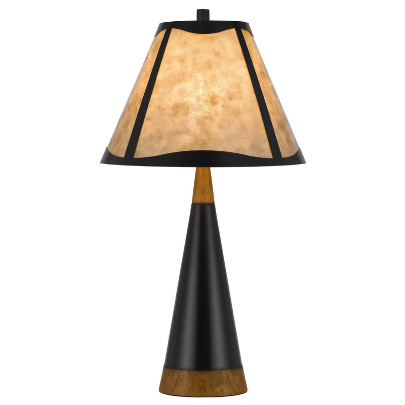 30 Inch 3 Way Table Lamp Beige Mica Shade Rubberwood and Black Metal Body-zoom-