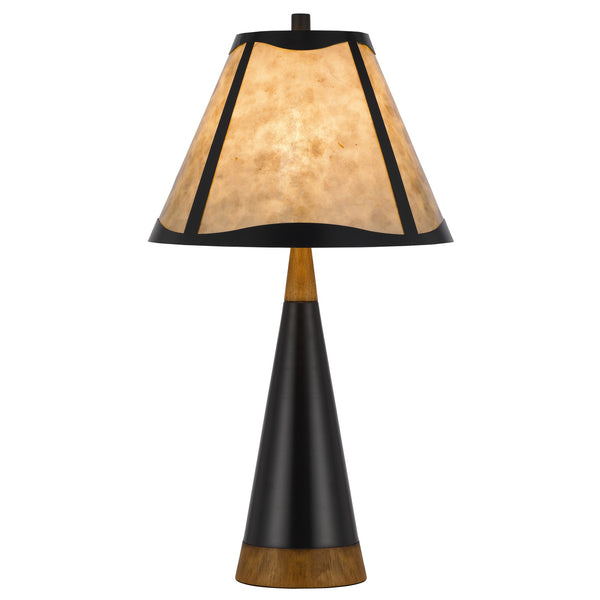 30 Inch 3 Way Table Lamp Beige Mica Shade Rubberwood and Black Metal Body