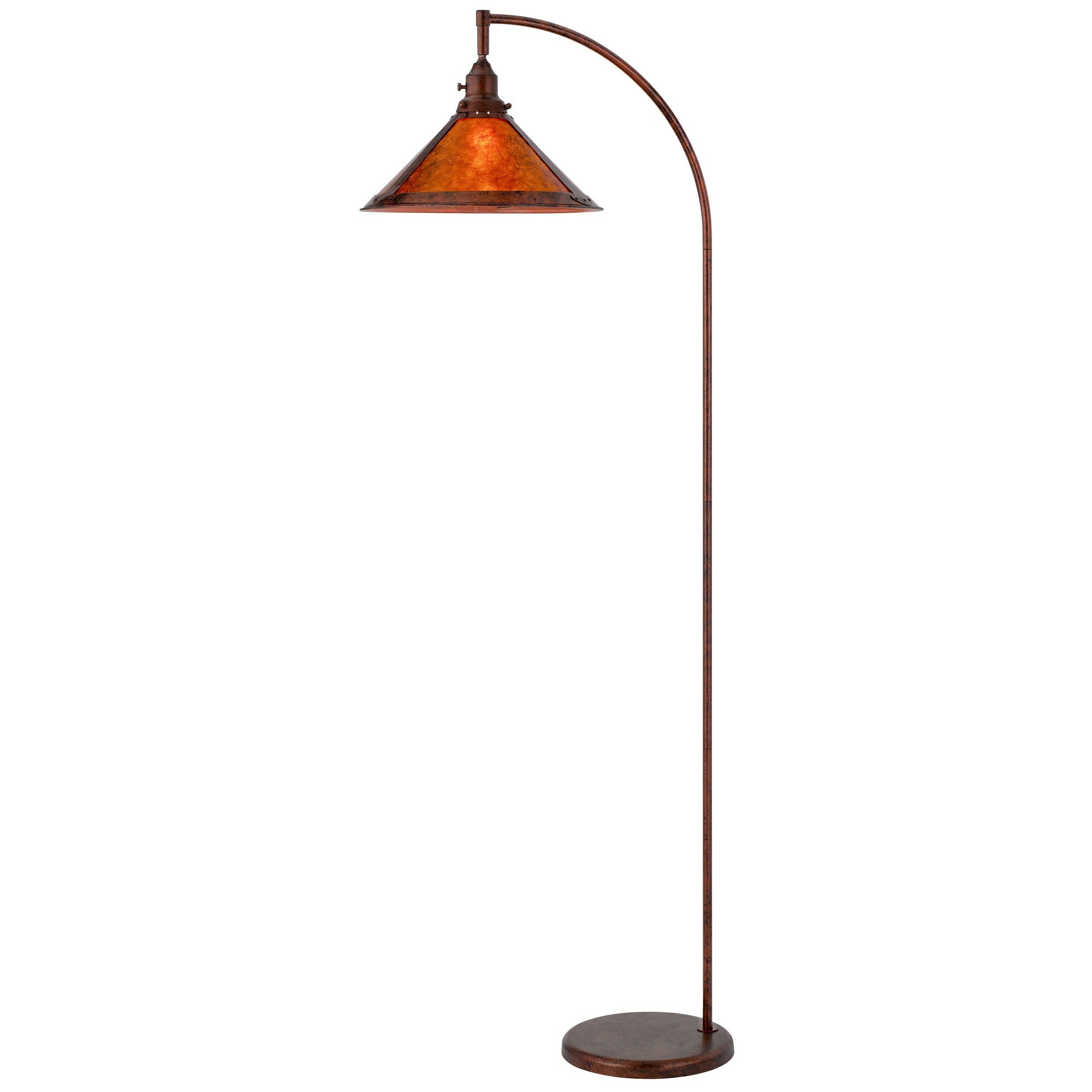 Cyan 65 Inch Modern Adjustable Arc Floor Lamp Amber Mica Shade Rust Metal